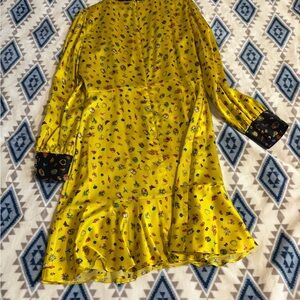 Cynthia Rowley Floral Yellow Long Sleeve Baby doll Dress